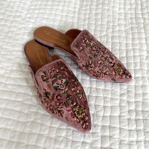 NEW Anthropologie Embroidered Slide Mules